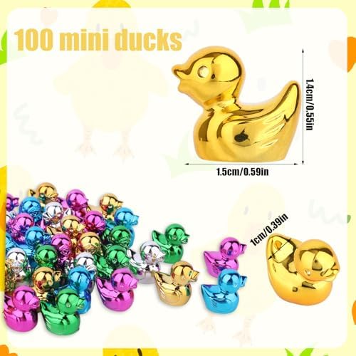 100pcs Mini Resin Ducks, Glittering Tiny Ducks Miniature Decor Micro Garden Landscape Animal Little Cake Dollhouse Decor Accesorios & DIY Craft Party(Gold, Silver, Green, Blue, Pink)