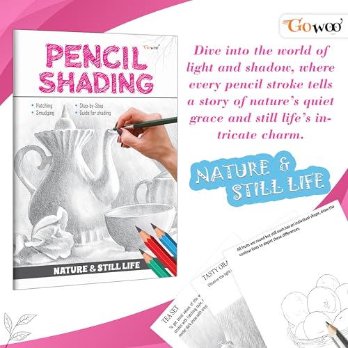 Image of Pencil Shading - Birds, Wild Animals, Nature & Still Life and Portraits : Children's art book, Pencil Shading book for Children, Educational book for kids | Pack of 4 Pencil Shading Activity books