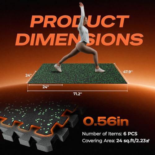 Image of SUPERJARE 0.56'' Thick 24 Sq Ft Rubber Top Gym Flooring for Home Gym
