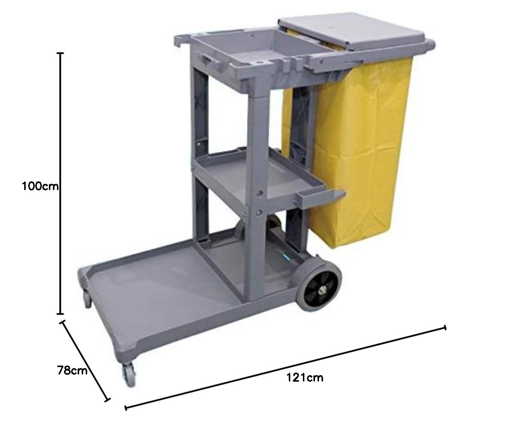 Jofel - AZ16000, Carro De Servicio Eco Con Saco, Carrito de Limpieza, 1 Bandeja Grande y 2 Pequeñas, Bolsa Grande de 82 Lts, Multifuncional para Todo Tipo de Servicios de Limpieza