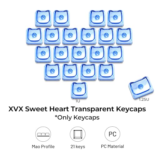 Image of GMKWTL XVX Blank Transparent Keycaps, Sweet Heart PC Custom Keycap Set, Backlit Blue Candy Keyboard Keycaps Mao Profile for MX Switches Mechanical Keyboard (21pcs)