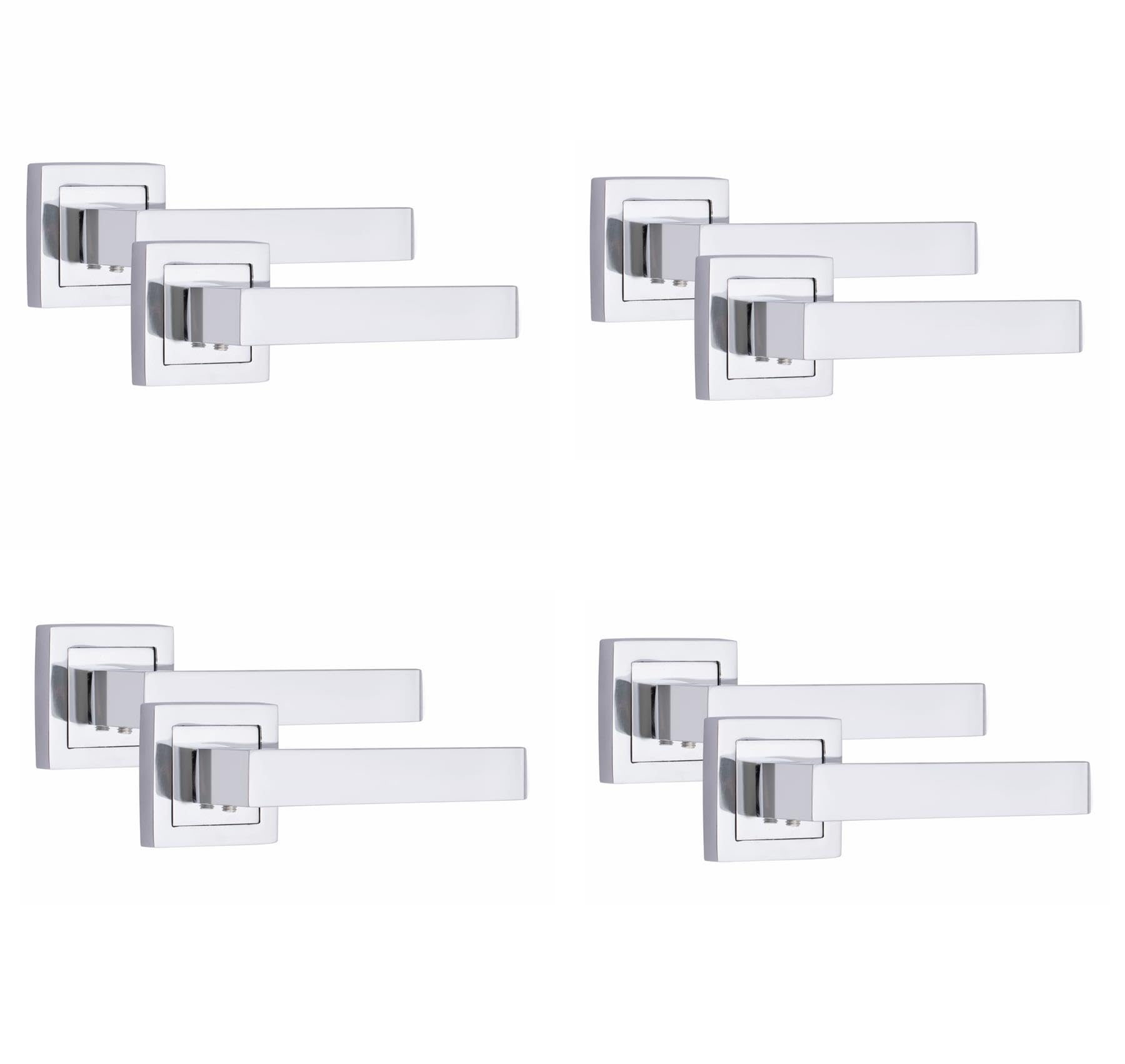 Golden Grace Premium Delta Design Door Handles on Square Rose in Polished Chrome Finish - 4 Pairs