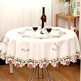 Mantel redondo bordado de poliéster y polipropileno para decoración del hogar y hotel, adecuado para fiestas, eventos especiales, recepciones y reuniones familiares (150 x 150 cm)
