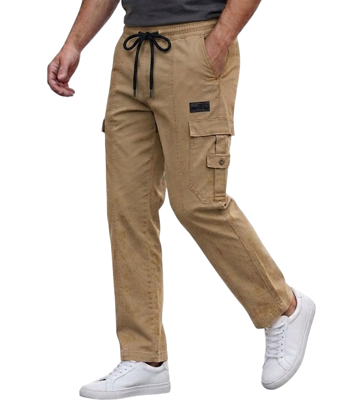 deelmo Men's Cotton Cargo Trousers | Regular Fit Multi Pocket Casual Pants | Elastic Waist with Drawstring | Straight Fit Utility Bottom Wear (Available in Plus Size)-picture-23