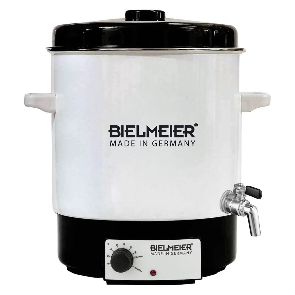 Bielmeier Einkochautomat 29 L Emaille, Einkochtopf elektrisch 2000W | mit Edelstahl-Auslaufhahn 3/8 Zoll, Regelthermostat, Weckautomat, Glühweinkocher mit Entsafterschaltung, Made in Germany