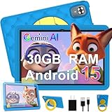 DMOAO Tablet Bambini 10 Pollici Android 15 con 30GB RAM, 5G Wi-Fi 6, 64GB ROM(2TB), Control Parental, Octa-Core, 8MP+5MP, 6000mAh, Custodia Protettiva EVA + Supporto Girevole a 360°, Blu
