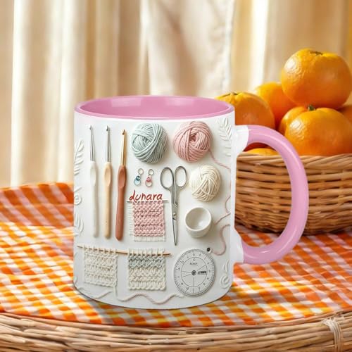 Love Crocheting Personalized Accent Mug, Custom Yarn Hooks Knitting Tools Drinking Cup with Names, Crochet Lovers Holiday Coffee Mug, Christmas Birthday Gifts for Crocheting Mom Grandma Wife - Image 2