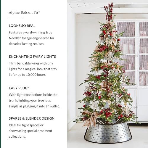 Image of Balsam Hill 7.5ft Pre-Lit Alpine Balsam Fir - Sparse Artificial Christmas Tree with 450 Clear LED Fairy Lights, Pre-Fluffed Memory Wire Branches & Easy Plug Technology for Grand Spaces