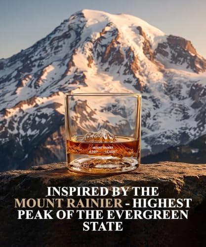 Image of LIITON Mount Rainier Whiskey Glasses, Set of 2, 10oz, Bourbon Glass | Thick Freezable Crystal Rock Glasses, Old fashioned Whiskey Gifts for Men, Cocktails, Scotch Glasses