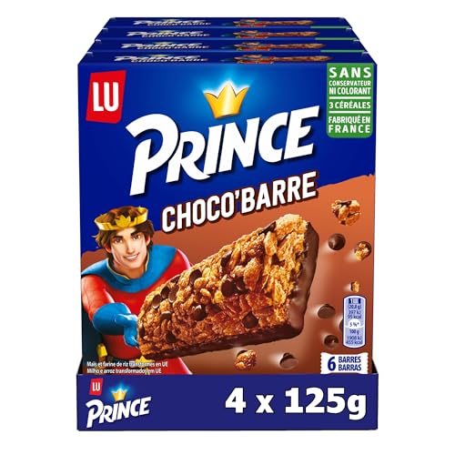 LU PRINCE - Prince de LU Choco'Barre - 4 Boîtes de 6 Barres Individuelles - Barres aux 3 Céréales et Pépites de Chocolat au Lait - Fabriqué en France -...
