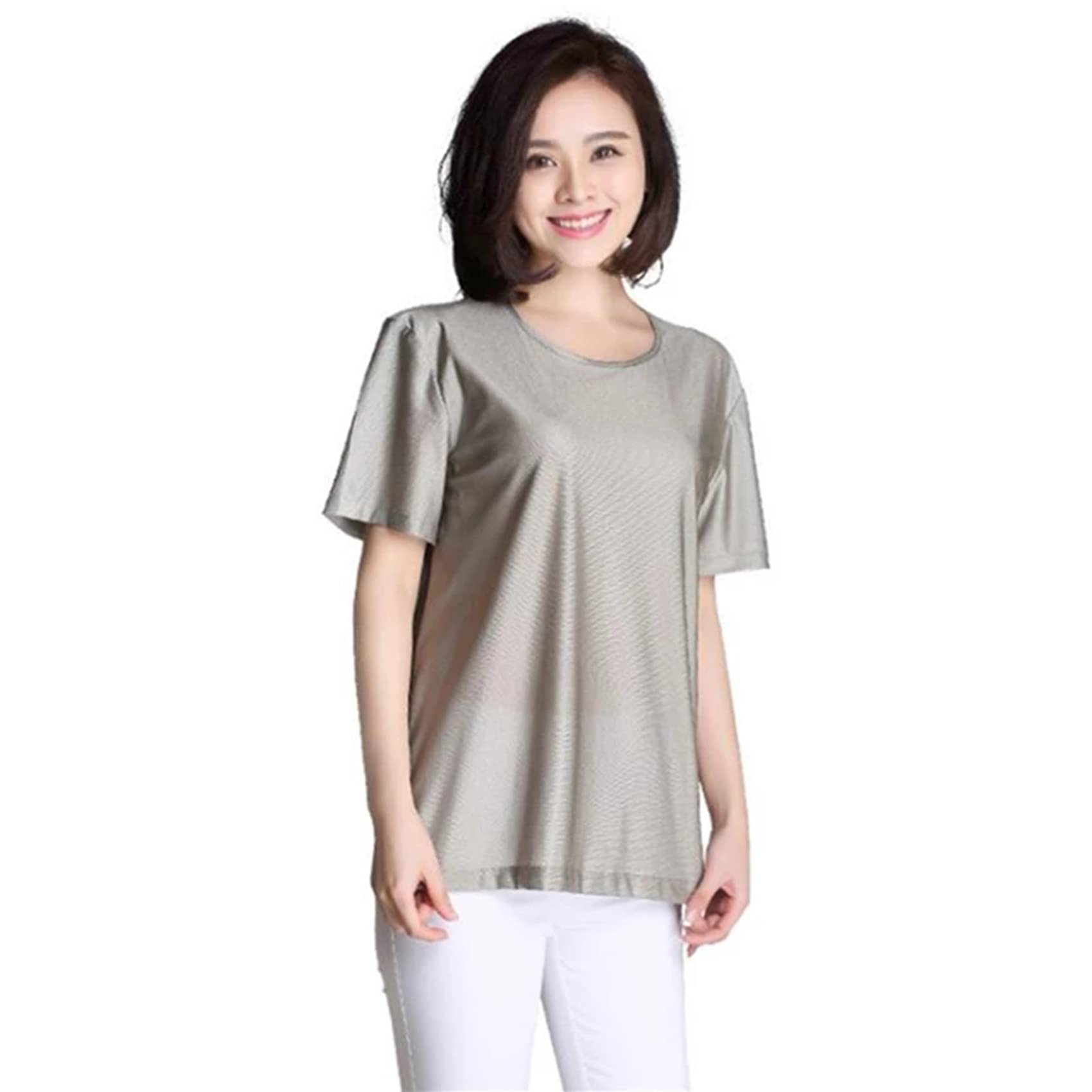 T-Shirt da Donna di Protezione dalle Radiazioni 5G, 100% in Fibra d'Argento Wave elettromagnetica Onda RFID Schermatura EMF Vestiti da Protezione EMF, RF/Microonde Protezione