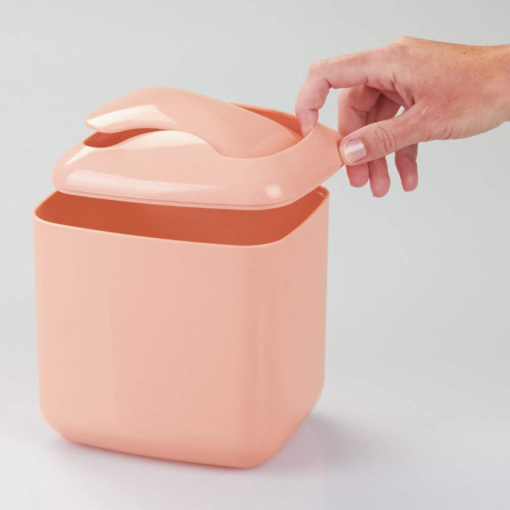 InterDesign Una Vanity Countertop Plastic Dustbin/Trash Can, Dimensions: (6 x 6 x 7) Inches, Coral 1