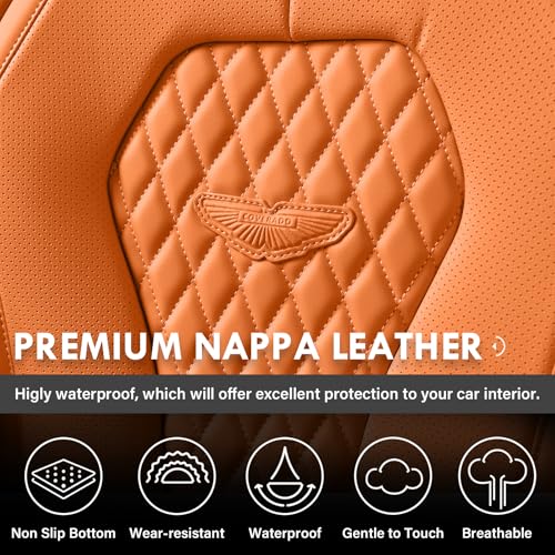 Image of Coverado Car Seat Covers, Seat Covers Front Seats,Orange Car Seat Cover, Waterproof Car Seat Covers, Car Seat Cushion, Front Leather Seat Protector Fit for Most Cars