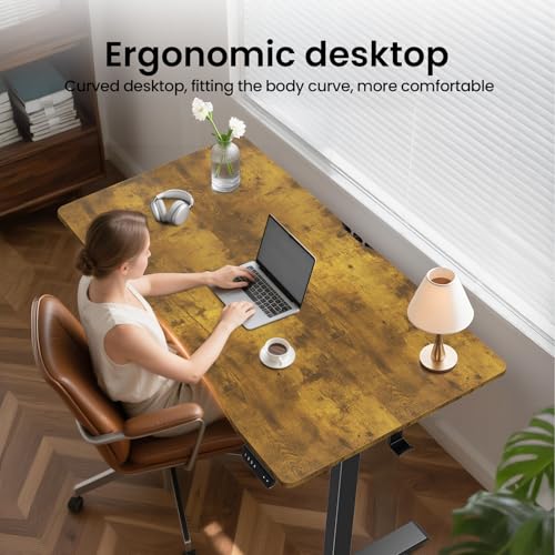 Image of Veken 55 x 28 Inch Electric Standing Desk, Sit to Stand Up, Work Home Office Computer Table for Study, Walking Pad, Writing, and Games, Wooden Desktop Desks, Brown