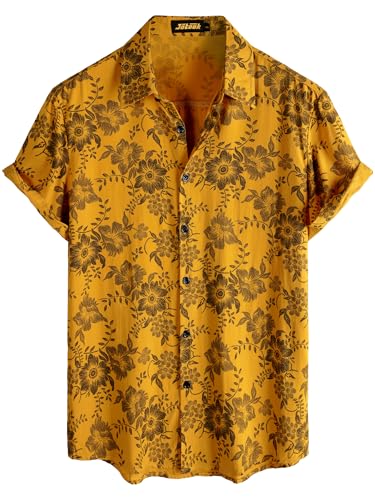 Image of JOTOOK Mens Hawaiian Shirt Short Sleeve Button Down Tropical Shirts Casual Floral Summer Beach Shirt