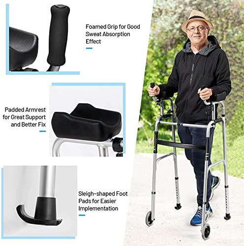 Looprek, opvouwbare standaard rollator met wielen en afneembaar armsteunkussen, in hoogte verstelbare geassisteerde loophulp, geschikt voor ouderen en gehandicapten A - Afbeelding 4