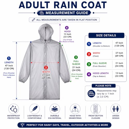 Image of Raincoat for Men & Women | Reusable Hooded Rain Wear | Lightweight 140 GSM Rain Coat with Snap Buttons | Full Length Unisex Rain Coat for Travel, Bike Riding & Monsoon
