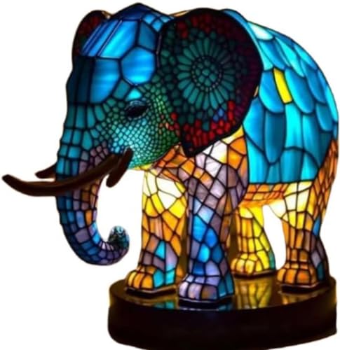 Yevheniy 3D Animal Lamp Retro Stained Animal Night Light Lamp Vintage Animals Table Lamp Bohemian Resin Animal Lamps for Bedroom Living Room Dining Room Nursery Office Home Decoration (Elephant)