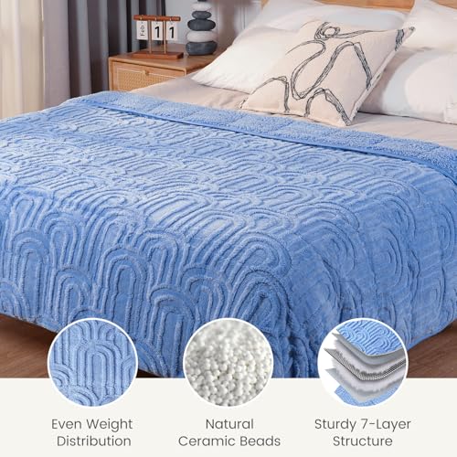 Image of Sherpa Fleece Adult Weighted Blanket Great for Sleep, 15 lbs Dual Sided Soft Fuzzy Heavy Blankets for Couch Bed Sofa, Cozy Warm Fluffy Arched Jacquard Throw for Winter (Blue, 48 inch x 72 inch, 15 Pounds)