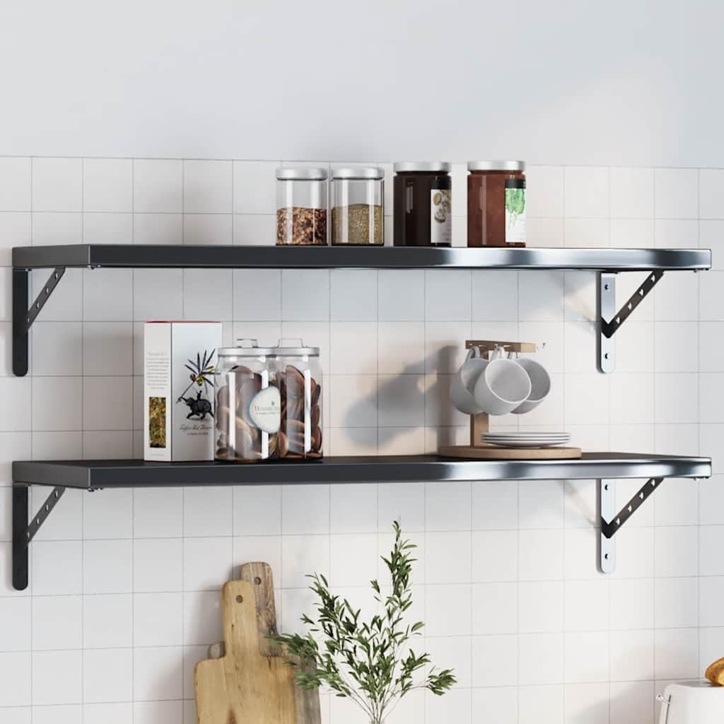 Soporte de estante 4 unidades, 30 x 2,5 x 15,5 cm, acero inoxidable negro, 3 mm de grosor, 50 kg capacidad de carga, para baño, cocina, dormitorio, montaje en pared