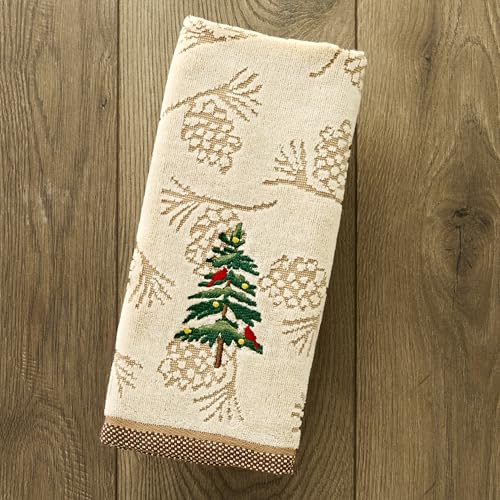 SKL Home Christmas/Winter Seasonal Fir 100% Cotton Embroidered 2pc Hand Towel Set, Decorative Jacquard for Bath/Kitchen/Bar, Wheat – Image 3