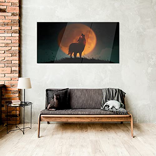 Verre trempé imprimé 100x50cm loup résistant à l'humidité pour rénovation murale