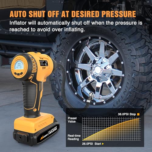 Image of Nilight Cordless Tire Inflator Air Compressor Dual Power Supply 20V Rechargeable Battery Powered 150PSI Handheld Air Portable Pump with 12V Adapter Digital Pressure Gauge for Cars Motorcycles