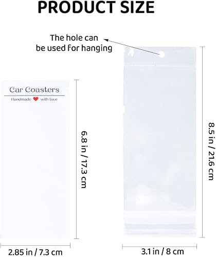 Miniatura 4 de Paquete de 100 unidades para vender posavasos de automóvil, tarjetas de sublimación con bolsas, venta, exhibición de 6.8 x 2.85 pulgadas (corazón