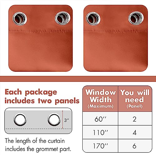 MIULEE Room Darkening Curtains Thermal Insulated Rust Terracotta Drapes Window Treatment Grommet Top Light Blocking Blackout Curtain for Fall Living Room/Bedroom 2 Panels 52 x 84 inch Burnt Orange