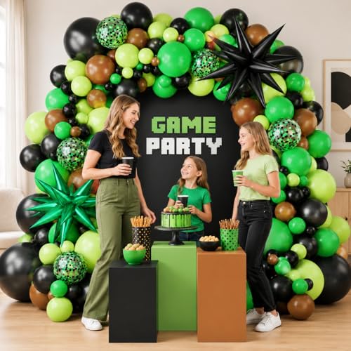 Image of Dark Green Brown Balloons, 12 Inchs Avocado Sage Green Black Latex Balloons for Boys Kids Video Theme Jungle Safari Game Party Baby Shower Wedding Grauation Birthday Decorations