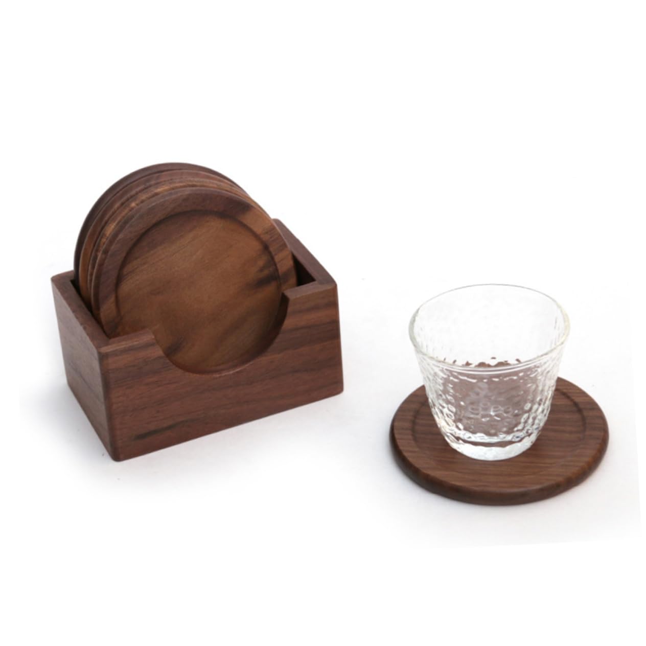 Posavasos de Madera de Nogal Negro, 6 Piezas Redondos para Mesa y Hogar | Acabado Marrón, Protección de Mesa, Fácil de Limpiar, Uso en Casa y Casa de Té, Estilo Simple Hecho a Mano