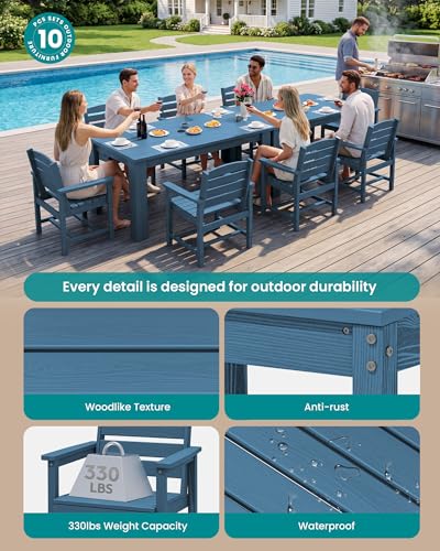 Image of SERWALL Outdoor Dining Set for 8, w / 2 Tables & 8 Armchairs, Blue