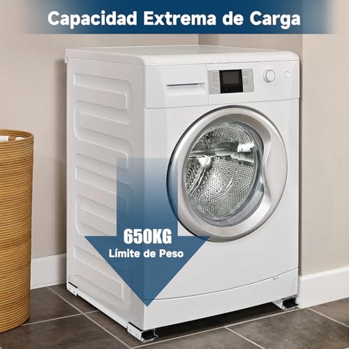 Image of 650 kg Large Load - JYYBN Retractable Washing Machine Base with Wheels, Support for Washing Machine Refrigerator Furniture, 46-71 cm Extendable, 24 Reinforced Load Wheels (White)