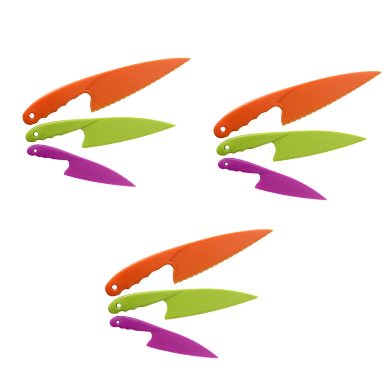 COLLBATH Boys and Girls Safe Cutting Knives Set 3 Sets of Plastic Kitchen Knives Random Color