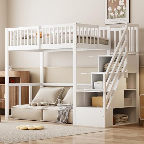 Kinderbett Etagenbett 90x200, Hochbett Hausbett mit Aufbewahrungsleiter, Einzelbett Holzbett Multifunktionsbett Kinderhochbett Bettgestell Spielbett mit Lattenrost&Rausfallschutz, Kiefernholz, Weiß Kinderbett Etagenbett 90x200, Hochbett Hausbett mit Aufbewahrungsleiter, Einzelbett Holzbett Multifunktionsbett Kinderhochbett Bettgestell Spielbett mit Lattenrost&Rausfallschutz, Kiefernholz, Weiß