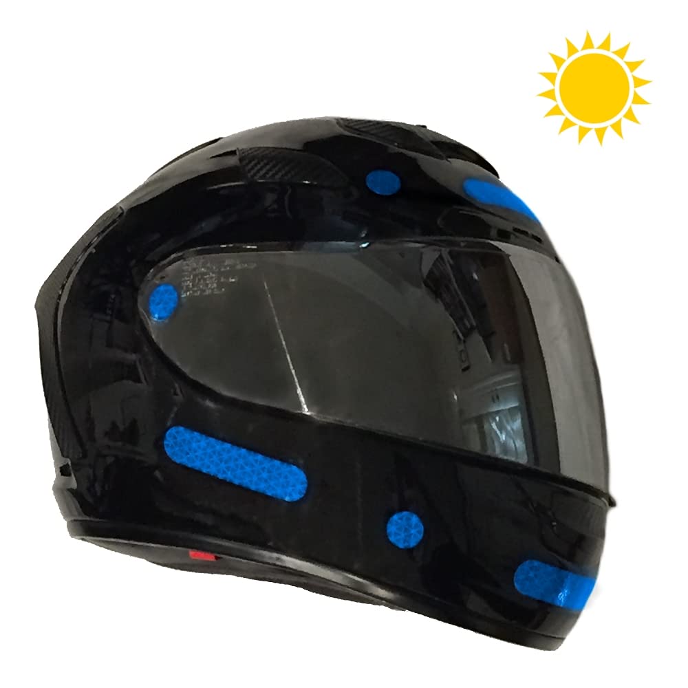 customTAYLOR33 Lot de 2 autocollants réfléchissants de sécurité pour moto, vélo, snowboard, casque de course ou véhicules (12 bandes et 12 cercles), bleu