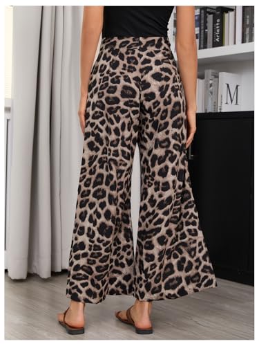 SweatyRocks Women's Leopard Print High Waisted Wide Leg Pants Casual Long Trousers2