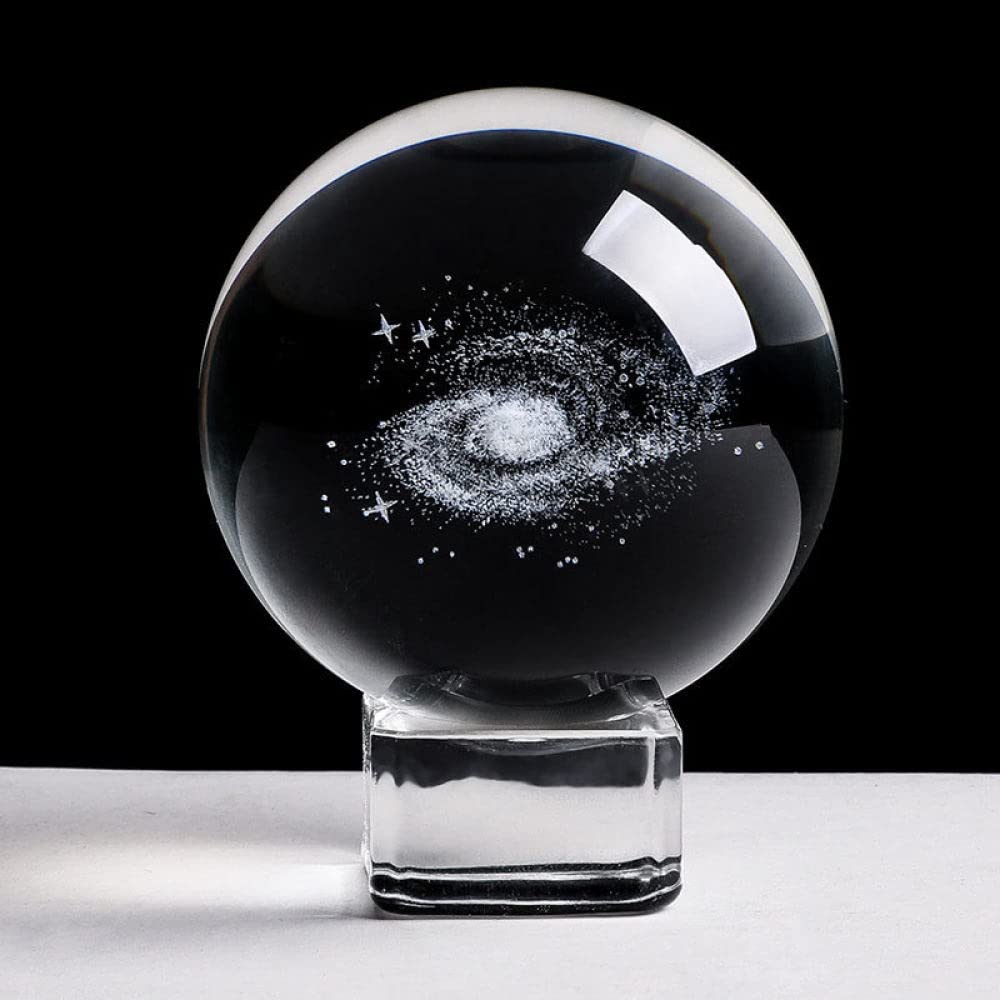 60/70/80MM średnica Globe Galaxy miniatury kryształowa kula 3d grawerowane szkło kwarcowe kula kula akcesoria do dekoracji domu, ze srebrną podstawą, 80mm