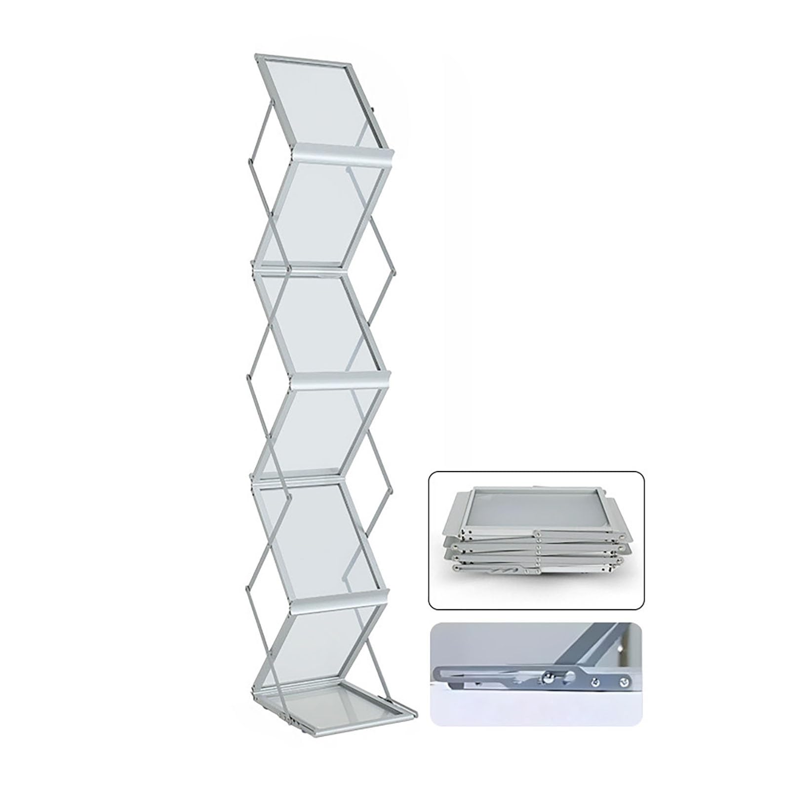 Bodenzeitschriftenständer, Prospektständer, robuster Metall-Literaturständer, mehrstufiger klappbarer Zeitschriftenständer für Zuhause, Büro, Café(Silver,10.6x13.7x57in)