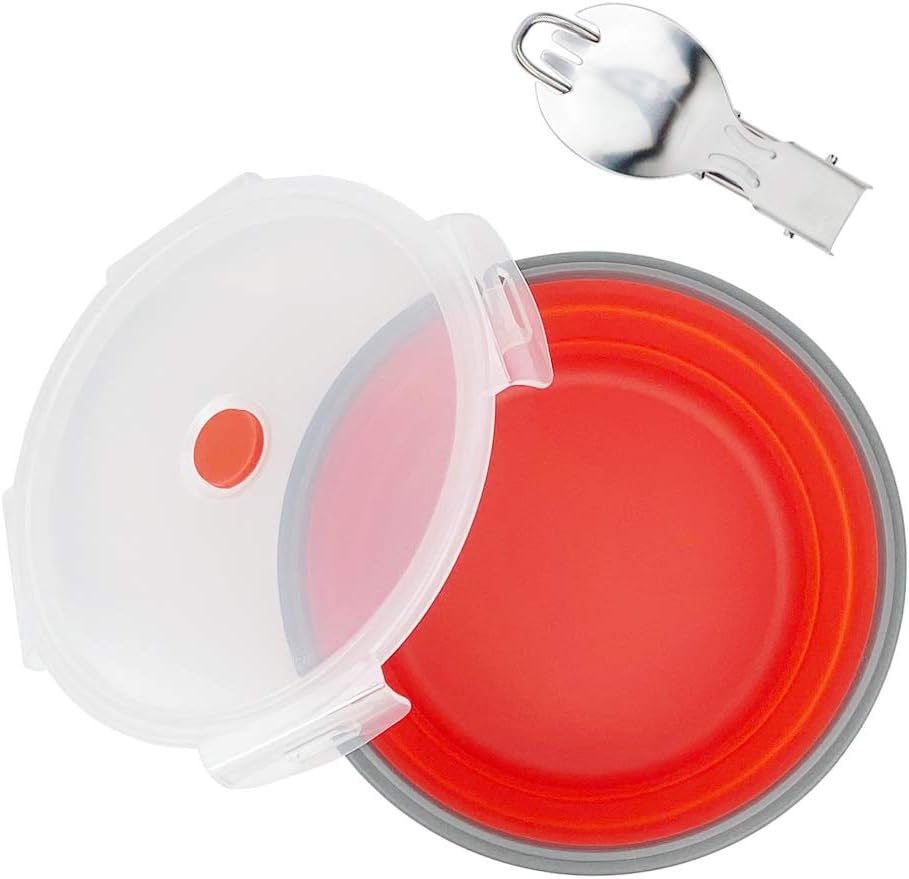 CCyanzi 1200ml Collapsible Camping Bowl Silicone Food Storage Container with Lid and Foldable Stainless Steel Fork Spoon, for Picnic, Travel, Camping, RV, Fridge and Microwave Bowls - Image 2