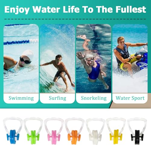 28 Pcs Swimming Nose Clip, Silicone Waterproof Swim Nose Plugs for Kids (Age 7+) and Adults, Inclue 7 Colors