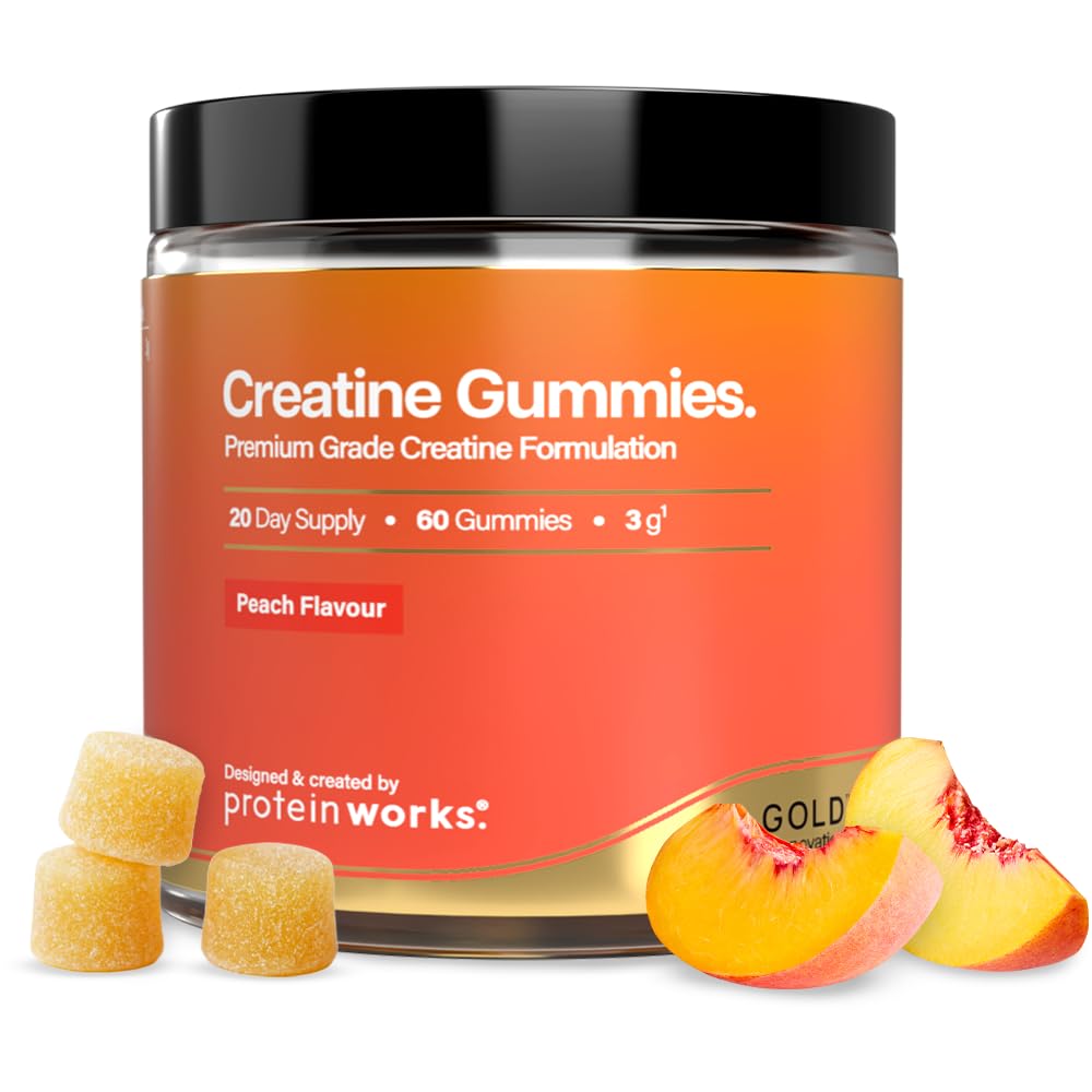 Protein Works | Creatine Gummies - GOLD, Saveur Pêche, 60 Gummies | Gummies Créatine Monohydrate, Testée en Laboratoire, Dosage Vérifié, Végétalien, Sans Colorants ni Arômes Artificiels