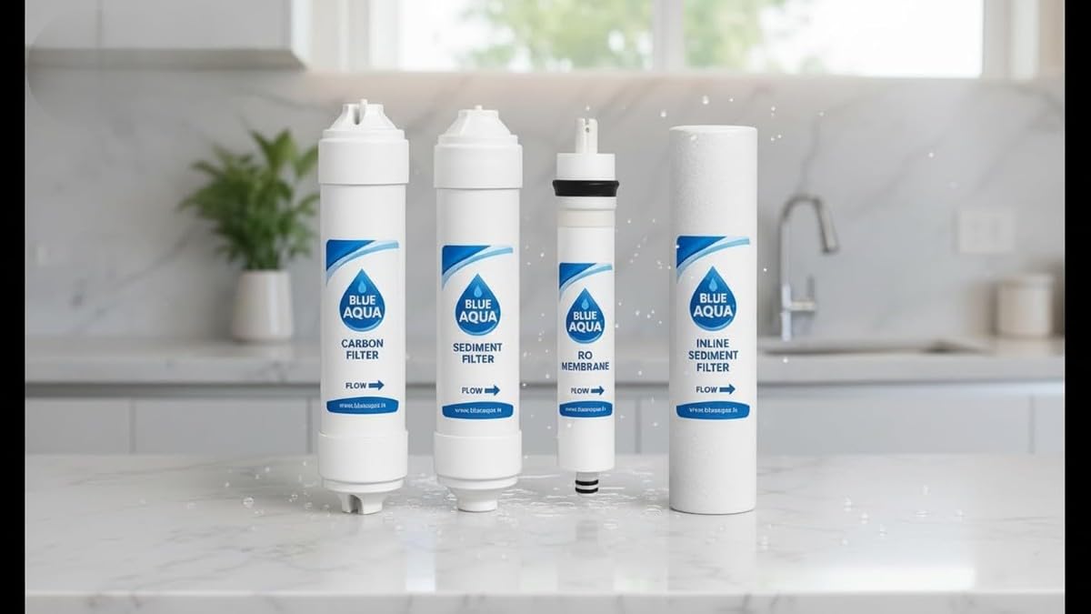 Blue Aqua RO Water Purifier Filter Replacement Kit, 4-Piece Set | Carbon Filter, Sediment Filter, RO Membrane, Inline Sediment Filter, Universal Fit-image-32