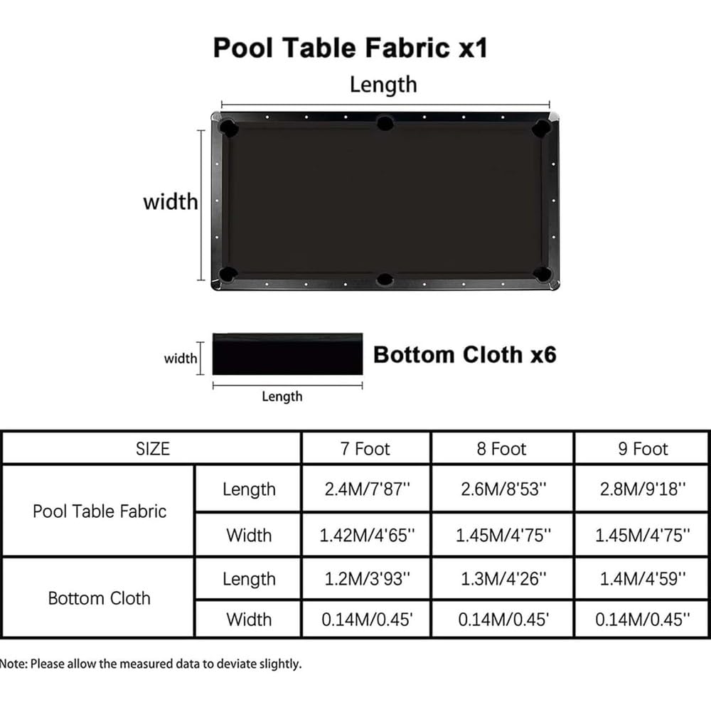 Billardtuch, professioneller Billardtisch, Filz, passend für Standard-Tisch, Snooker, Indoor-Sportspiele, Tischdecke mit Kissen-Streifen, für Standard 7/8/9 Fuß Tisch,Schwarz,for 7' Table