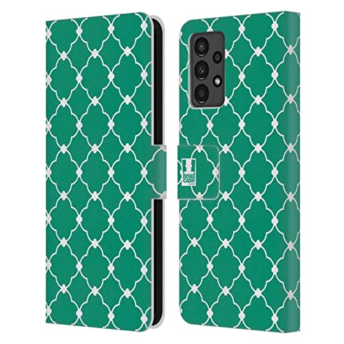 Étui portefeuille en cuir compatible avec Samsung Galaxy A13 2022 Émeraude Quatrefoil