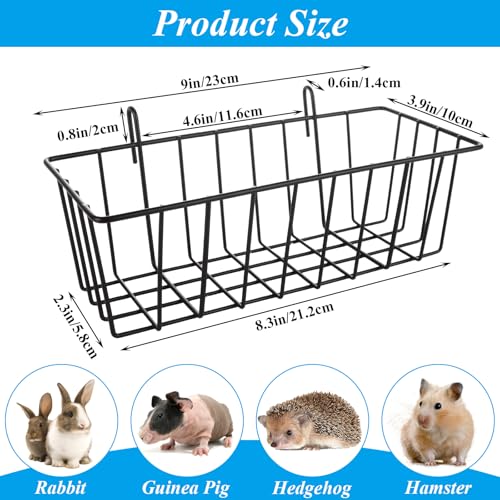 6PCS Rabbit Hay Feeder Bunny Hay Feeder Heavy Duty Metal Rack with Hooks, 9x4x3 Inch Rabbit Hay Holder Cage Hanging Hay Holder for Rabbits Bunny Guinea Pig (Black) - Image 3