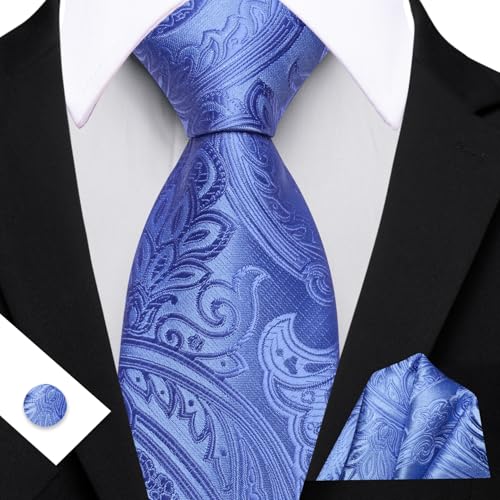 Image of Barry.Wang Men Tie Set Paisley Silk Necktie Pocket Square Cufflinks Formal Wedding Business Party