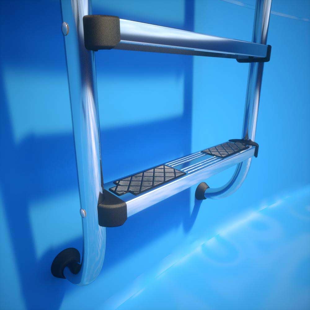 Tiefbeckenleiter Deluxe V4A Edelstahl 4 Stufen mit Weitholm - Premium Poolleiter für Einbaubecken bis 150 cm Tiefe - Hochglanzpoliert mit rutschfesten Stufen