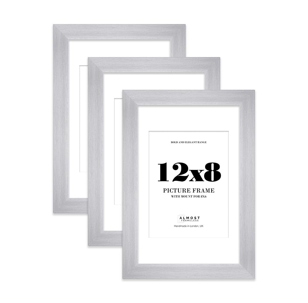 12x8" Silver Frame With Mount for 8x6" Pictures 28mm Edge Portrait and Landscape Display with Wall Hooks and Kickstand, 3 Pack