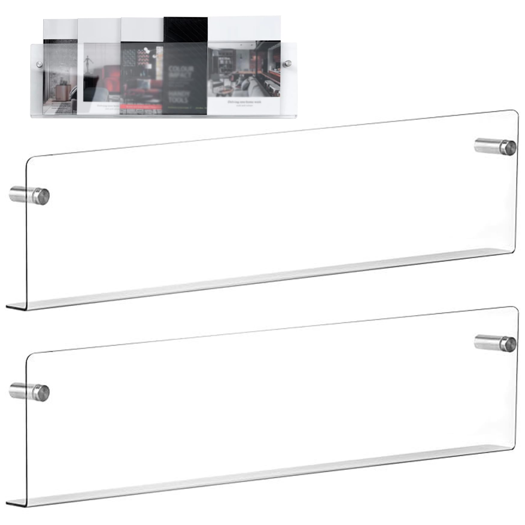 Lot de 2 porte-revues en acrylique transparent de 40, 6 cm support mural pour brochures bibliothèque suspendue support rangement pour brochures bureau et maison